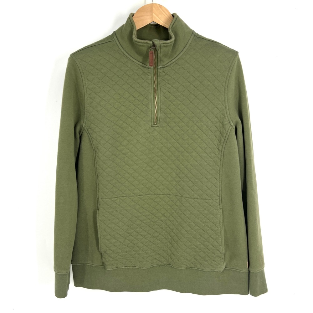 LL Bean Quilted Quarter Zip Pullover Sweatshirt Olive Green XL 502745 Mens